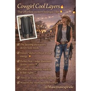COWGIRL COOL EDGY LAYERING‎ PIECE Simply Vera Vera Wang Vest Open Front S S/M